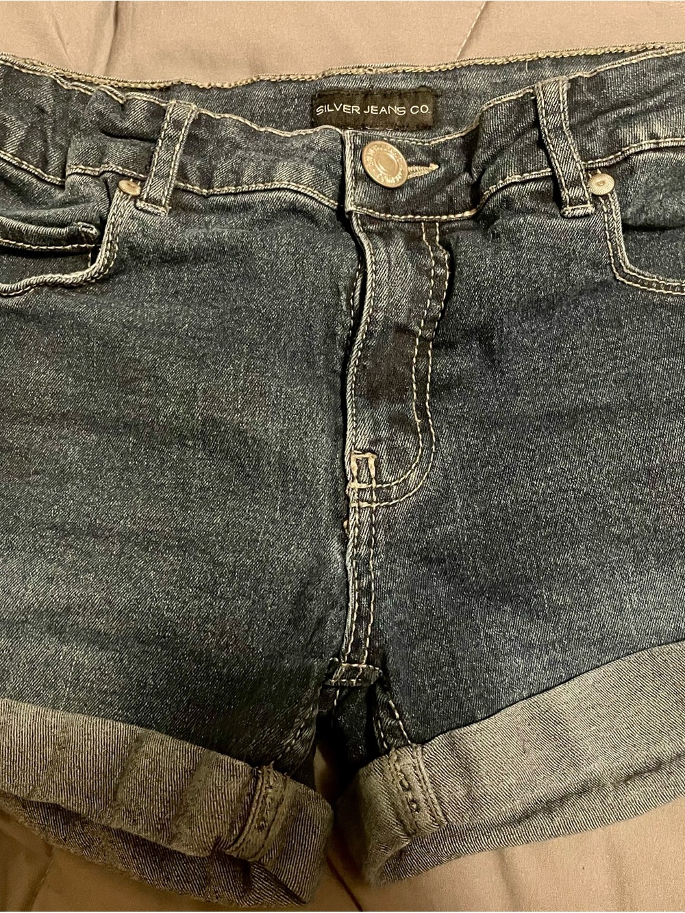 Silver Jeans Dark Blue Denim Lacy Mid-Rise Shorts